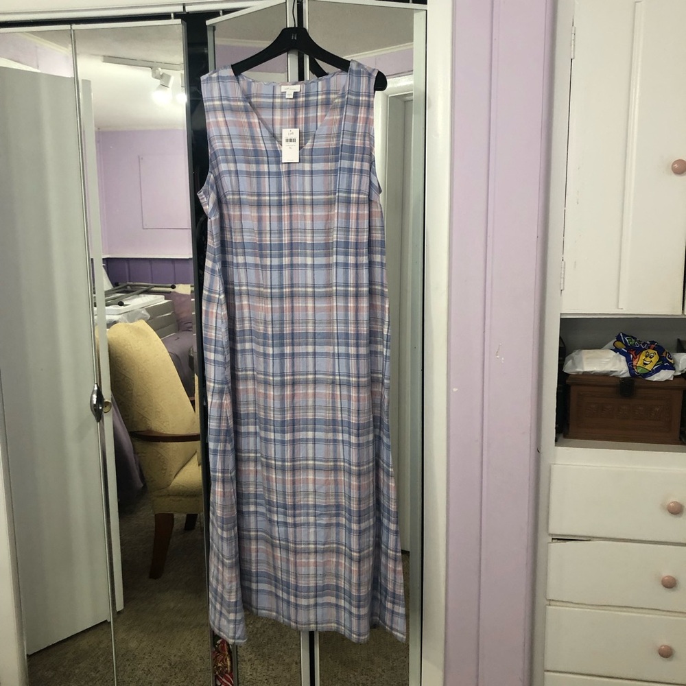Plaid Sleeveless Dress - Blue and Pink